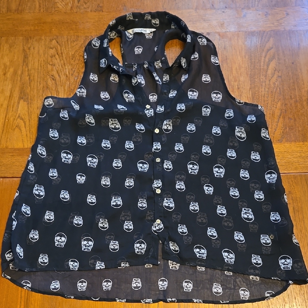 Bluenotes Sheer Black Skull Print Top